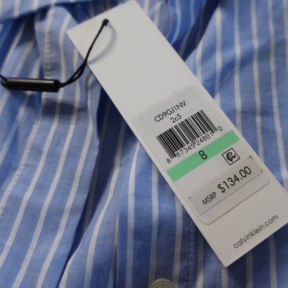 NWT Calvin Klein Blue and White Stripe Wrap Dress - Picture 8 of 9